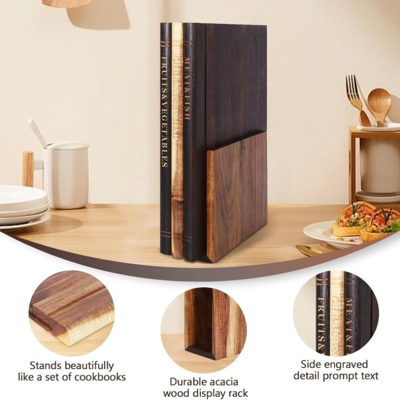 1/3pcs Book Cutting Board Set with Stand, Solid Acacia Cutting Boards