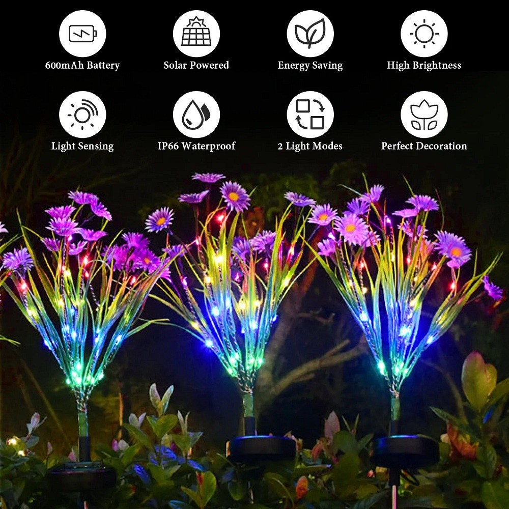 Solar Garden Lights Outdoor Waterproof LED Flower Stake Lamp Yard Patio Decor