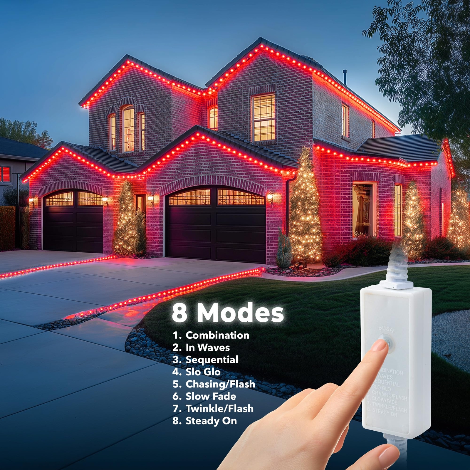 Red 8-Mode LED Outdoor Waterproof Rope Light 10′ 25′ 50′ 100′ 150′ 300′ ft