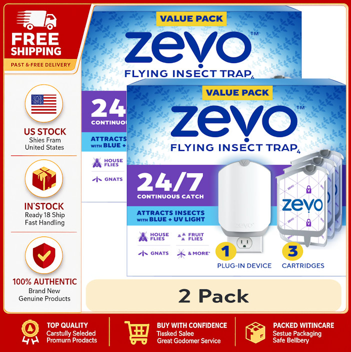 2 Pack Zevo Flying Insect Indoor Fly Trap Full Size: Easy, Mess-Free Solution –