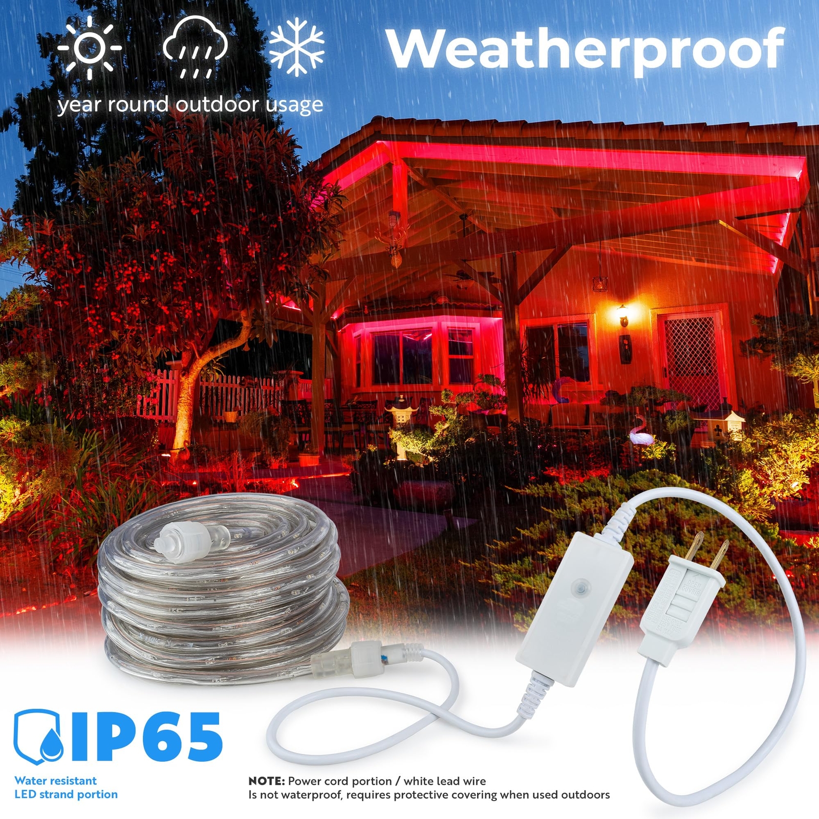 Red 8-Mode LED Outdoor Waterproof Rope Light 10′ 25′ 50′ 100′ 150′ 300′ ft