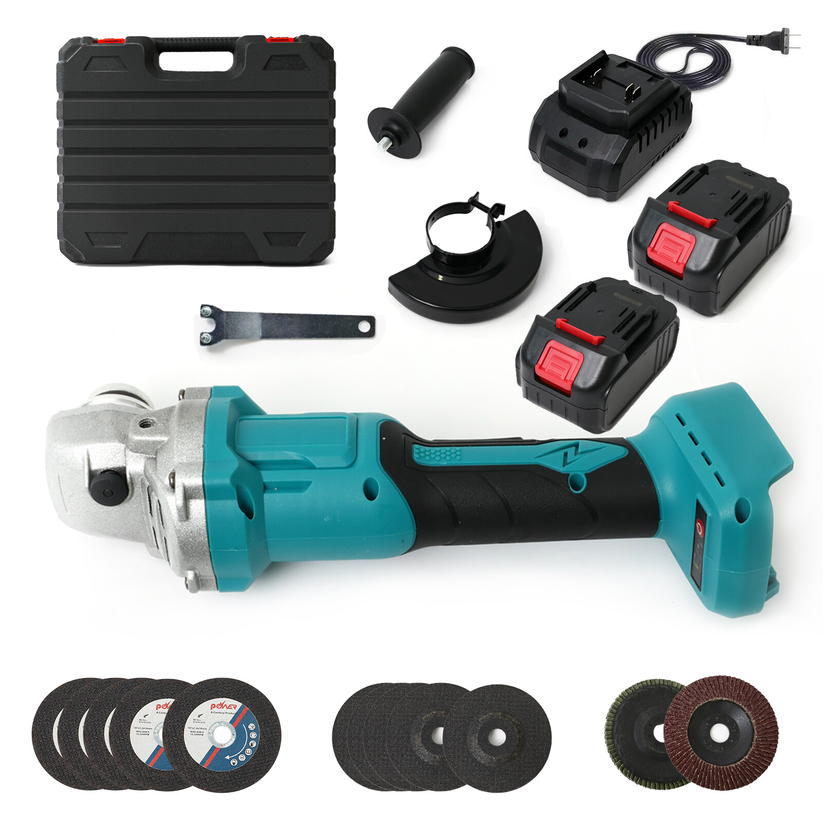 4″ Brushless Cordless Angle Grinder Kit With 2x 21V-1300mAh Batteries, Charger,
