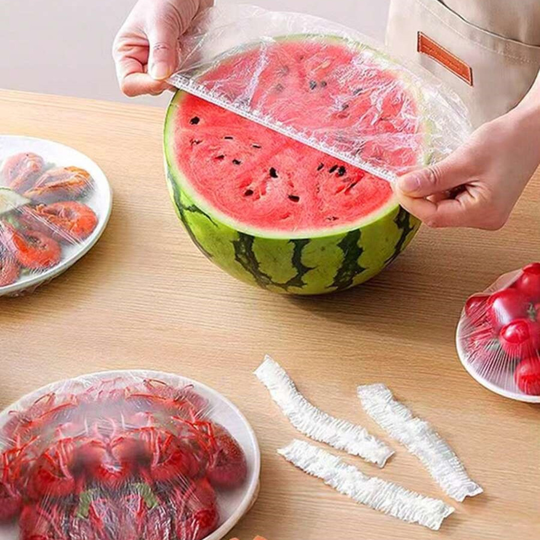 100Pcs Food Cover Disposable Plastic Wrap Elastic Food Covers For Fruit Bowl Cup