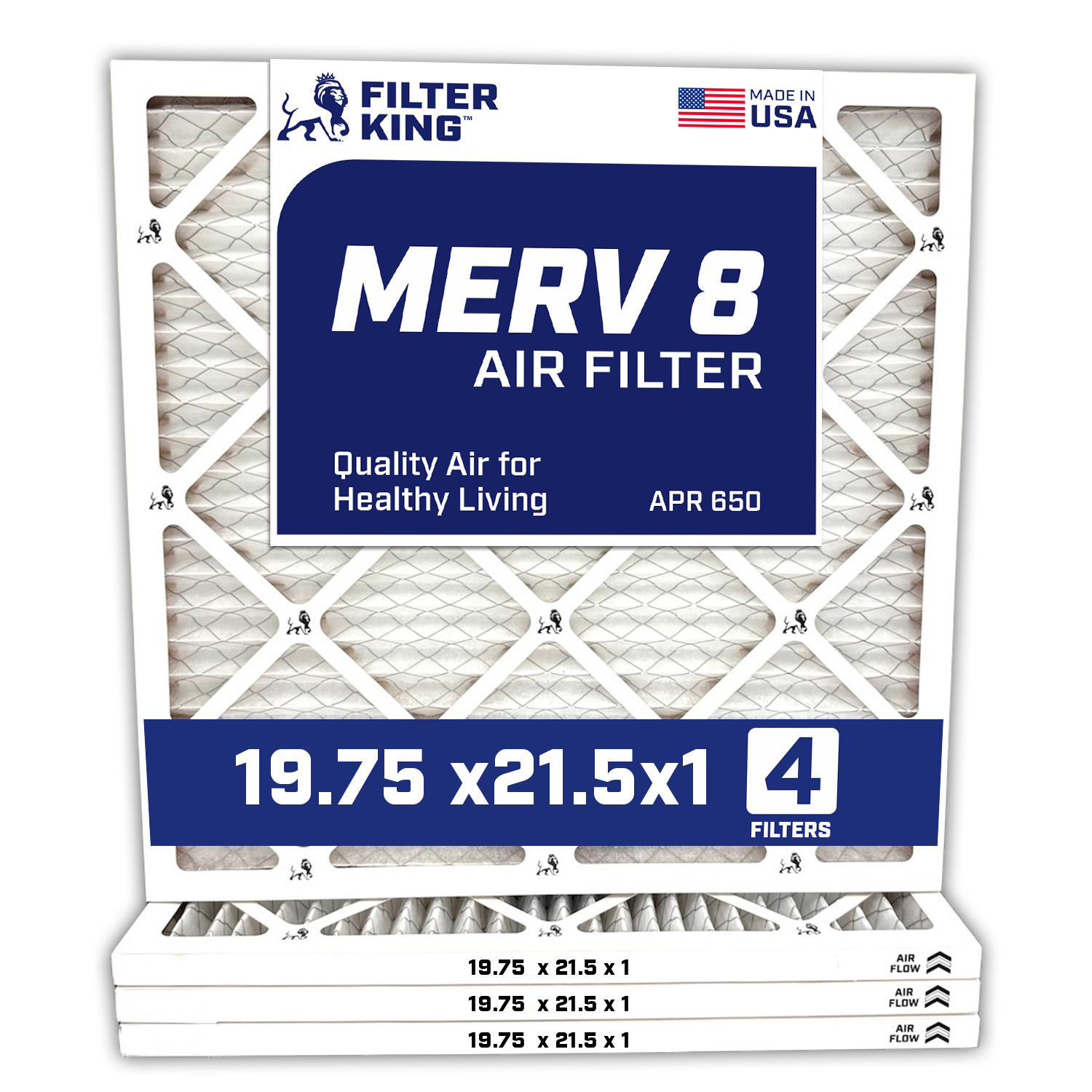 Filter King 19.75×21.5×1 Air Filter 4-PACK MERV 8 Actual Size 19.75 x 21.5 x