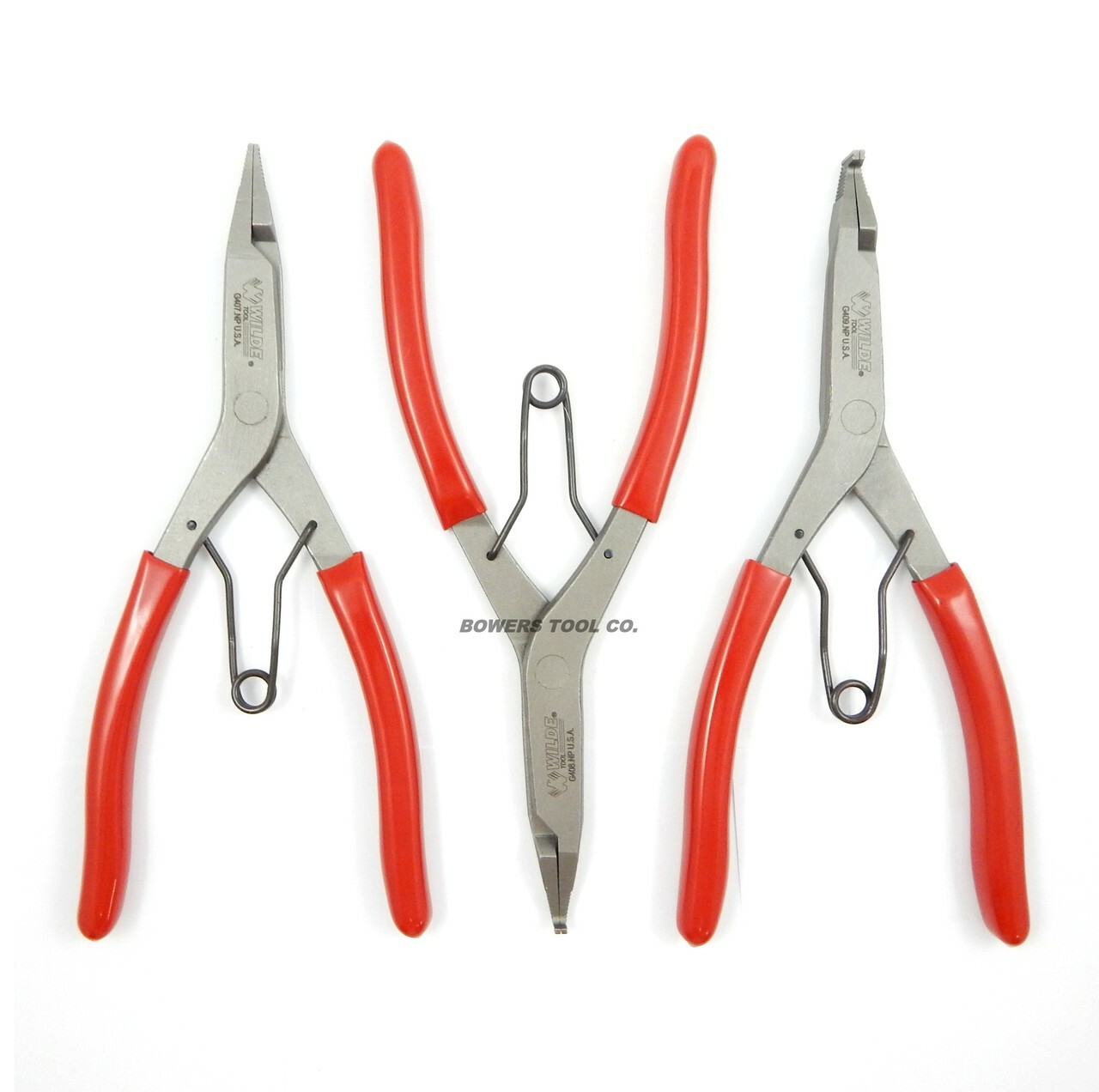 Wilde Lock Ring Pliers Set 3pc Straight Right Angle Thin Bent Curved 9″ USA Made