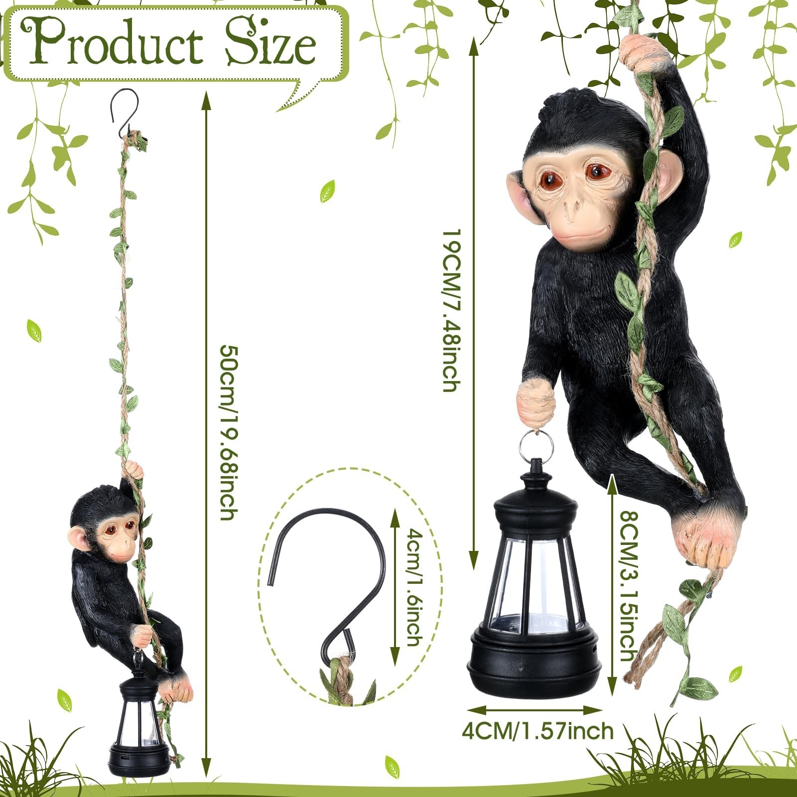 Solar Light Outdoor Monkey Statues Black 7.48 Inch Resin Chimpanzee Baby Monk…