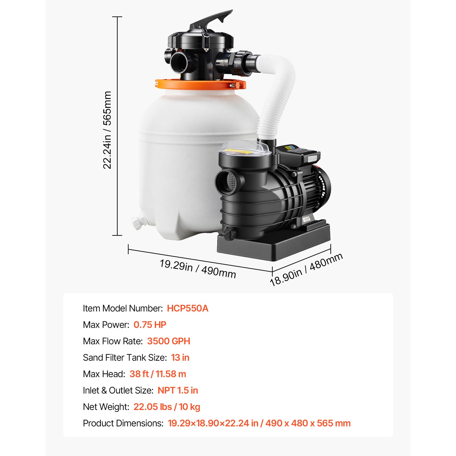 Uimoso 13″ Sand Filter Pump for Above-Ground Pools, 3500 GPH, 0.75HP with Timer