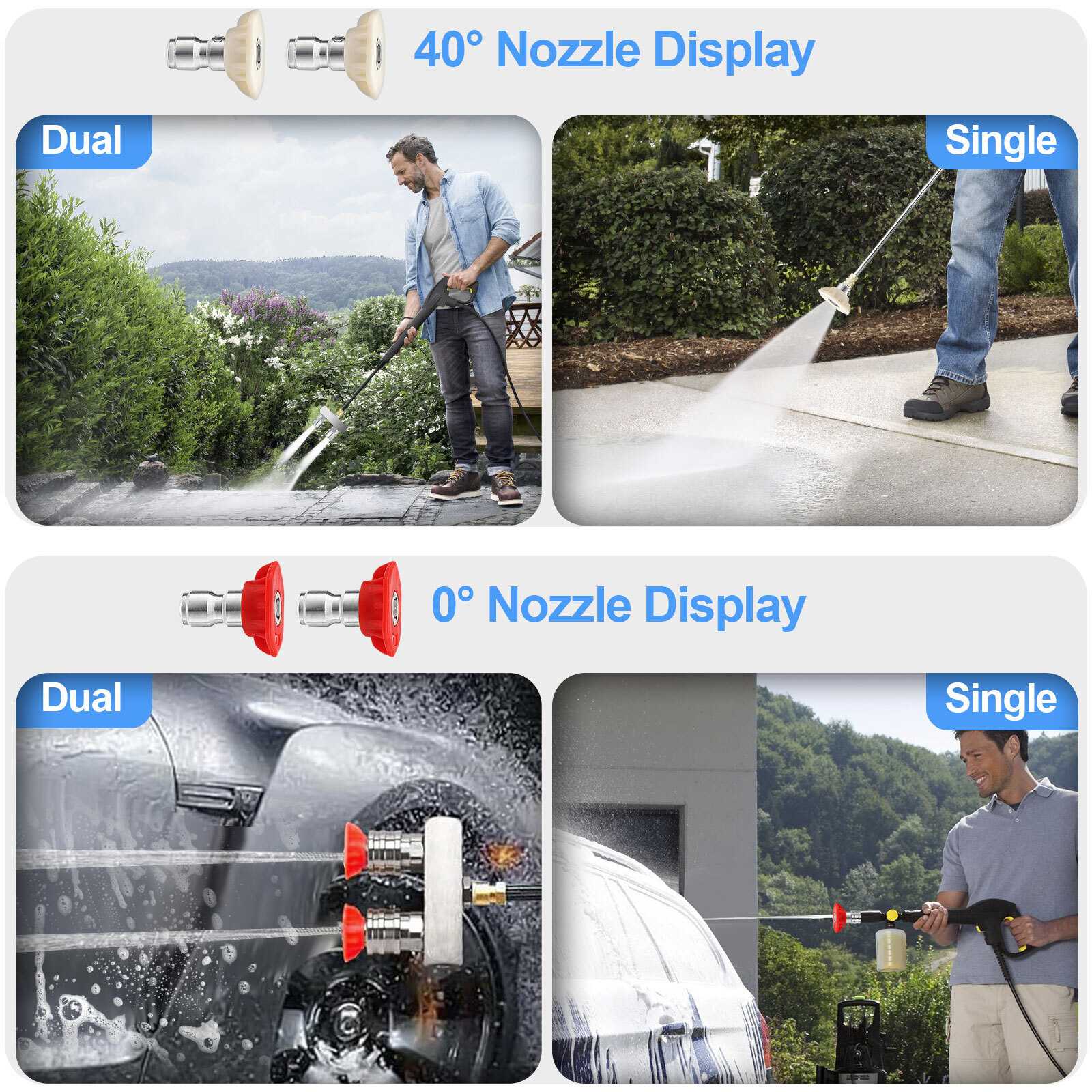 5000 PSI Dual Pressure Washer Nozzle 1/4″ Quick Connect with 0° & 40° Spray Tip