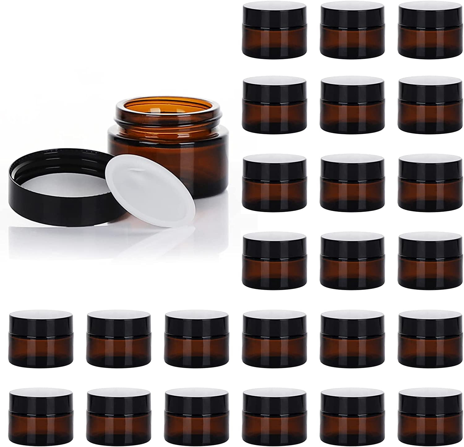 1Oz Glass Jar with Lid 25Pack Amber round Containers Cosmetic Glass Jars