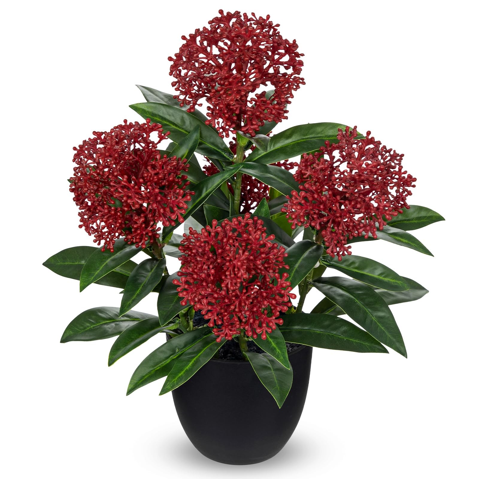 14.2in Realistic Faux Skimmia Japonica Red Flowers Berries Silk Floral Decor