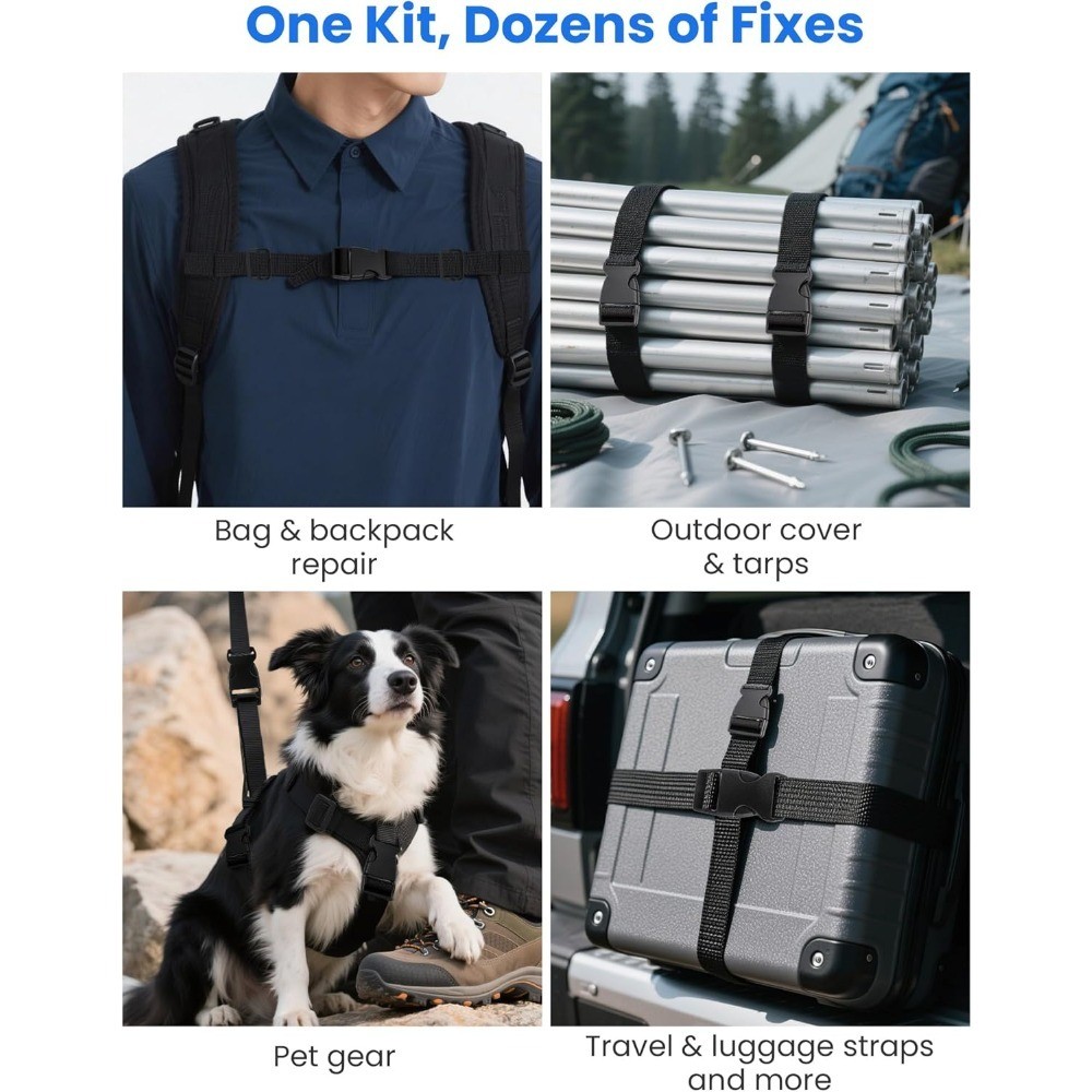 6 Yards 1 Inch Polyester Webbing Strap Kit with 6 Quick Release Buckles & 12