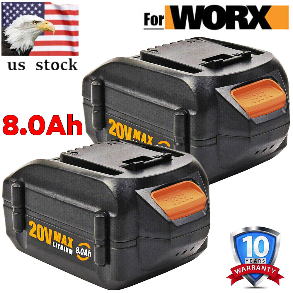 2PCS 8.0Ah 20V Max Lithium Battery For Worx WA3520 WA3525 WA3512 WA3732 US STOCK