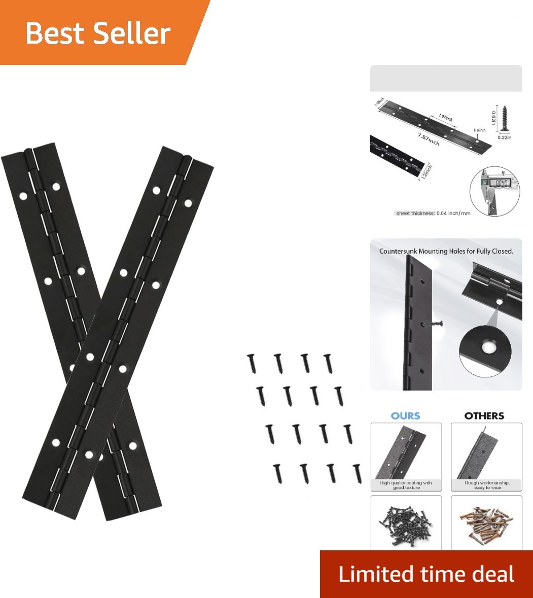 8-Inch Black Continuous Piano Hinges – 2 Pack with Screws for Easy Install