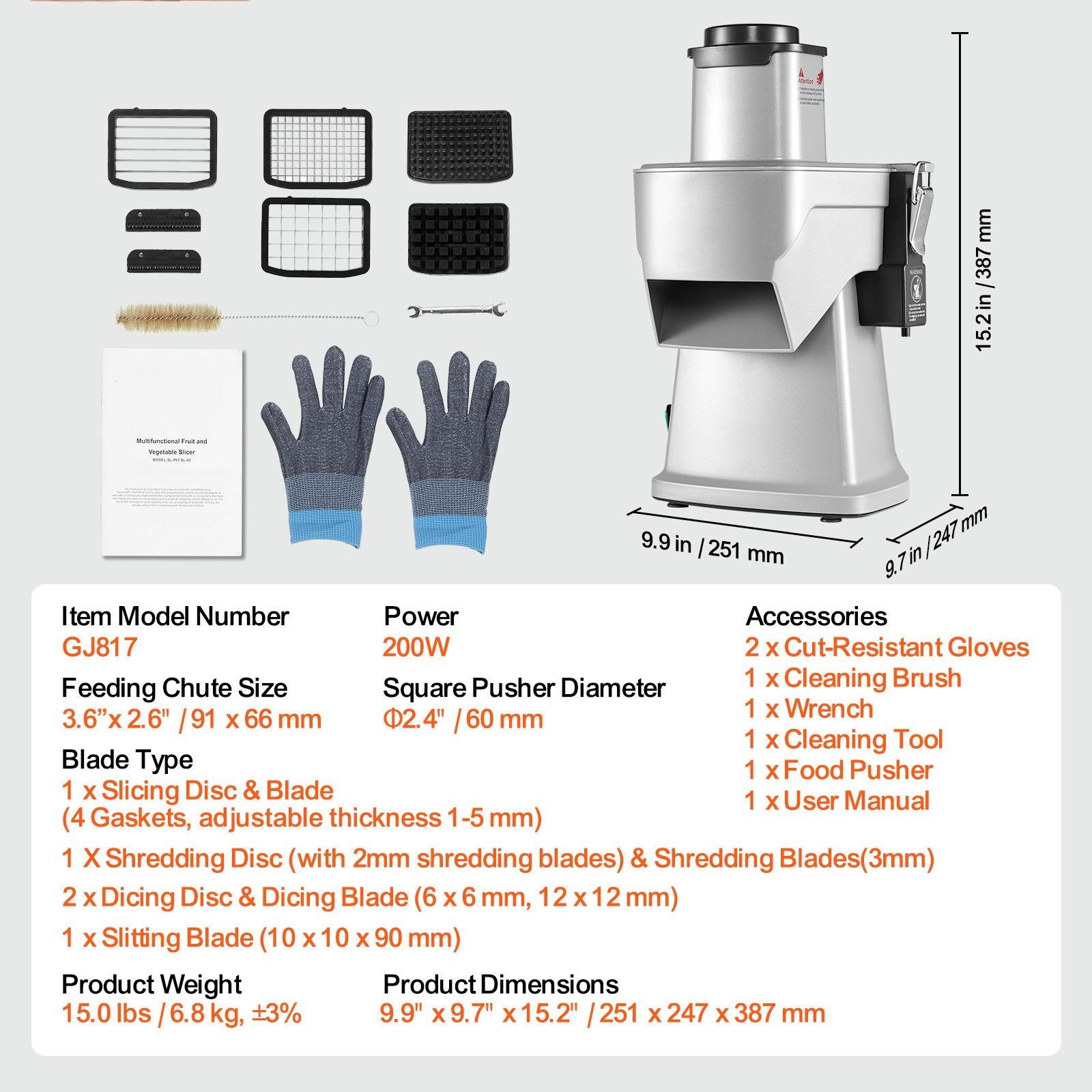 Electric 4-Function Food Slicer: Stainless Blades, 200W, Dishwasher-Safe Parts