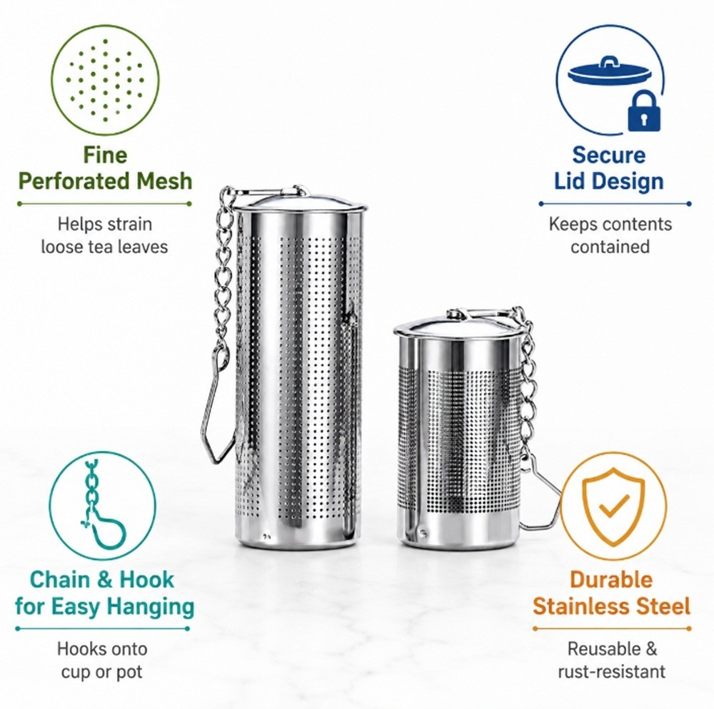 2-Pack Stainless Steel Tea Infuser Strainer Set – Fine Mesh Ball with Chain Hook