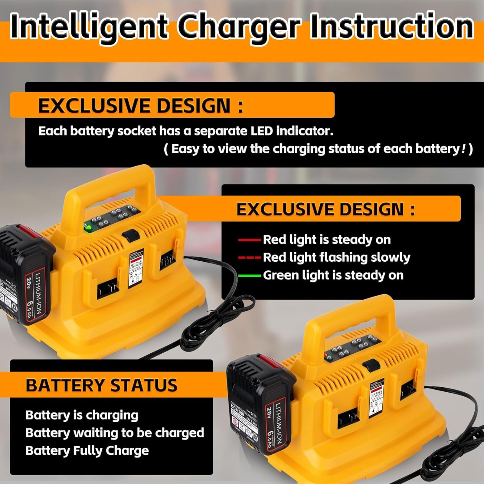 For DeWalt 20V 20Volt Max 8.0AH Lithium-ion Battery DCB206 DCB205 Charger DCB104