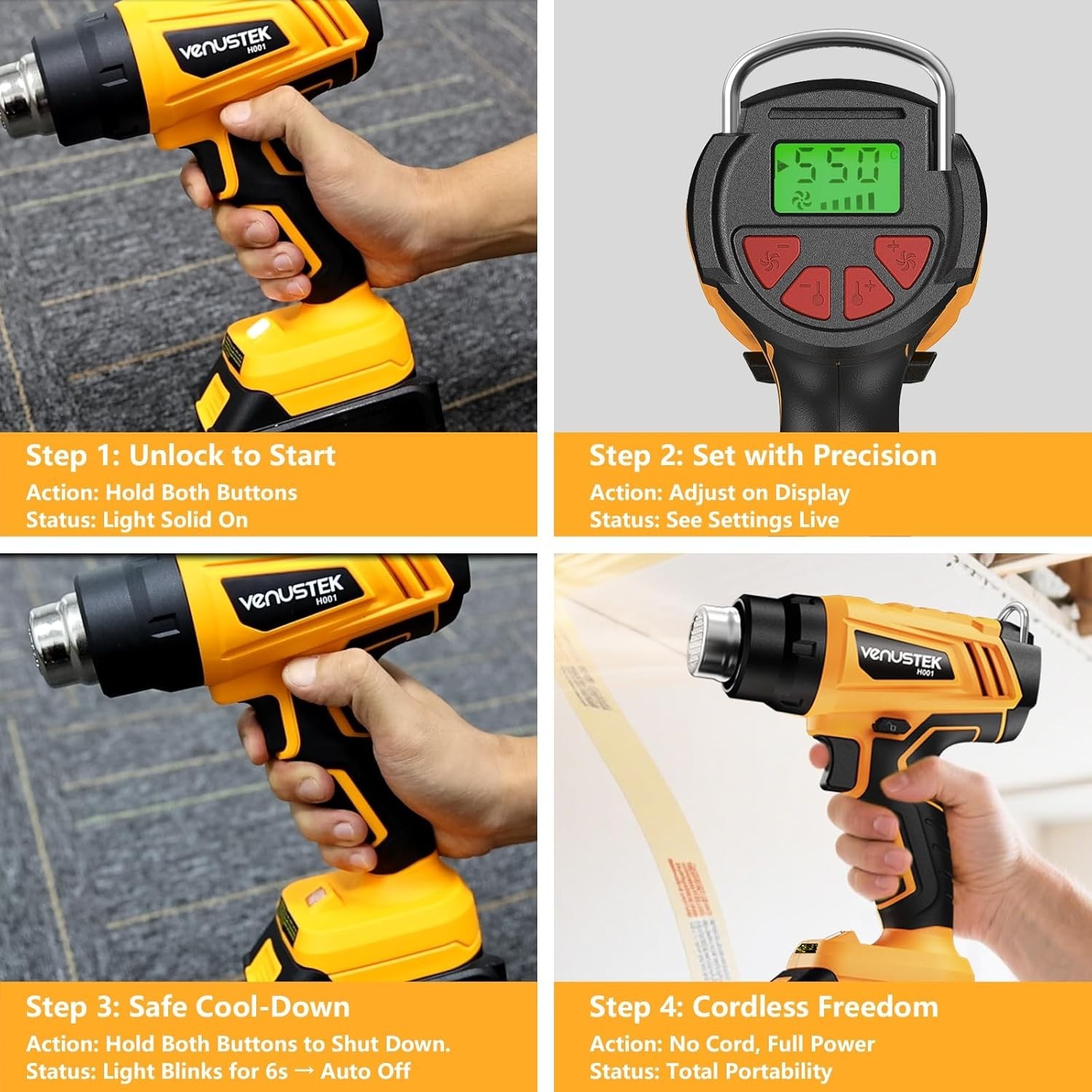 20V Cordless Heat Gun with 2 x 4.0Ah Batteries Fast-Heating Hot Air Gun