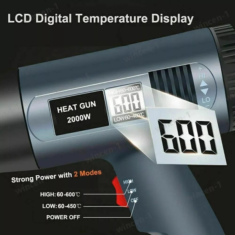 2500W Electric Heat Gun with LCD Display, Dual Temperature Control+4 Nozzles
