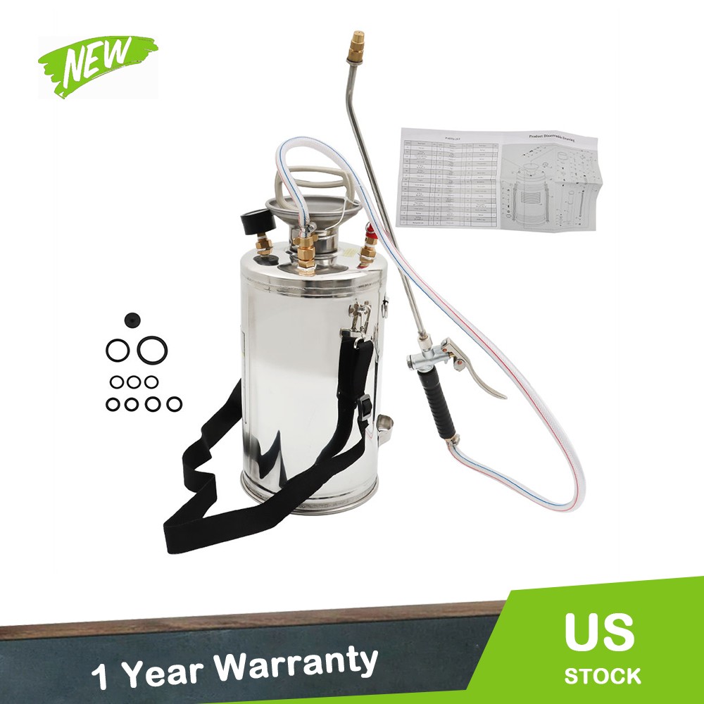 1.5 Gallon 6L Stainless Steel Sprayer 16″ Wand & 3.3FT Reinforced Hose