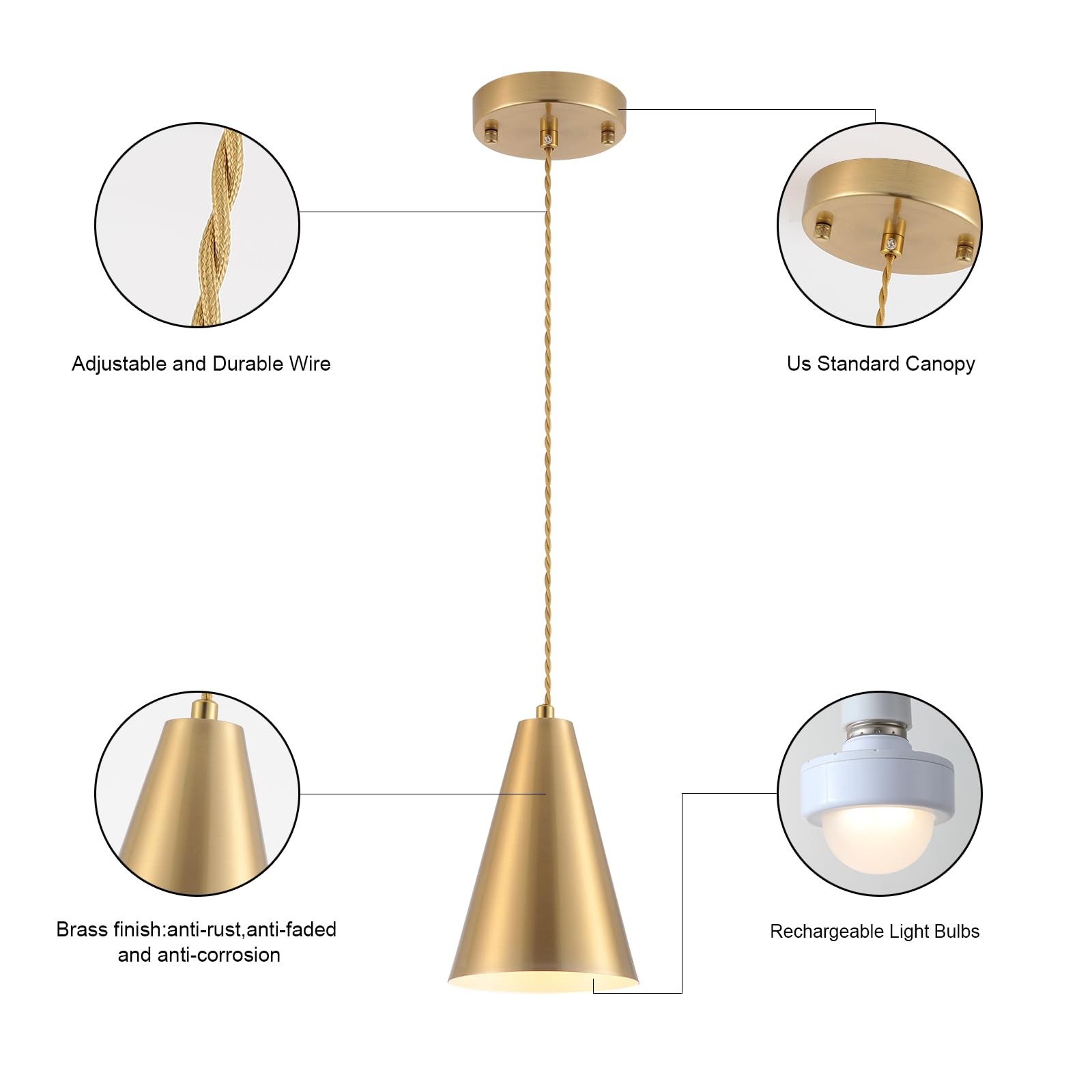 Dijiahua Gold Battery Operated Pendant Lights Kitchen 3 Pack, -RGB color