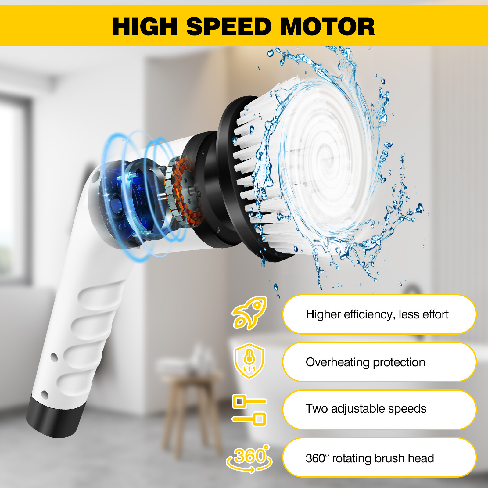 1500mAh Electric Spin Scrubber Cordless Bathtub Power Scrubber Cleaning Brush