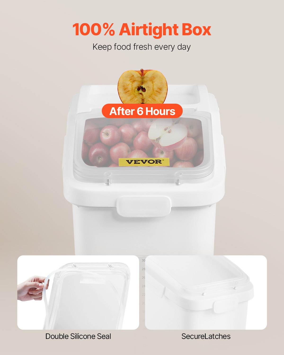 VEVOR 11.4Gal/50L Large Ingredient Storage Container Airtight Kitchen Flour Bin