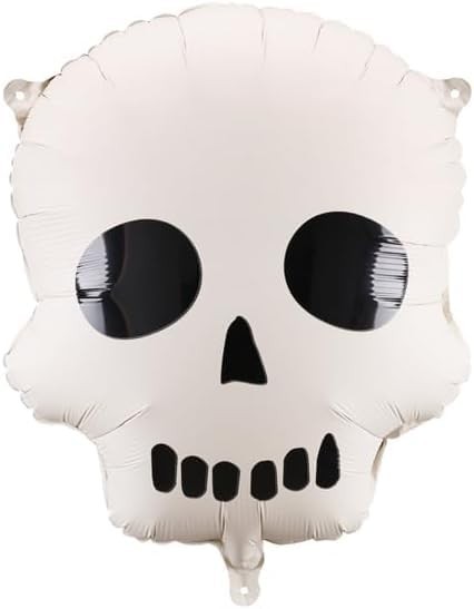 Halloween Skull Foil Balloon, 36 x 41 cm, Cream and Black, Air/Helium