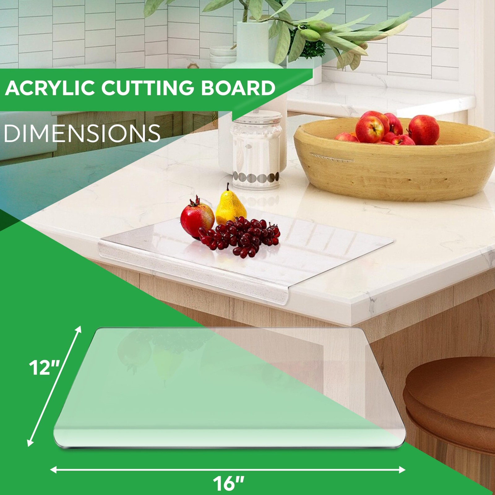18×16 Acrylic Cutting Board with Counter Lip Cutting Board Kitchen Countertop