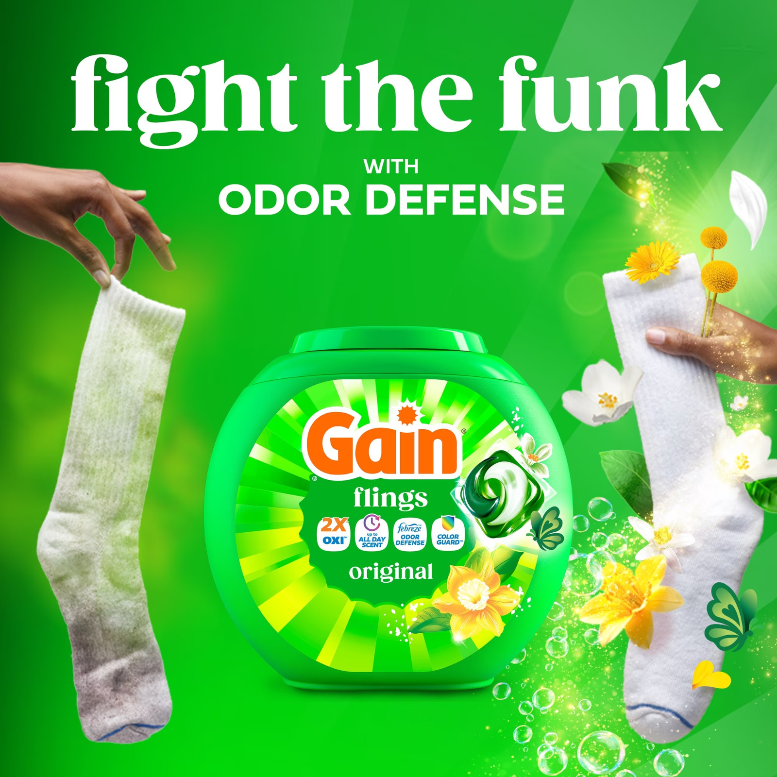 Flings Laundry Detergent Soap Pacs, 4-In-1 Oxi Boost and Febreze, 60 Count