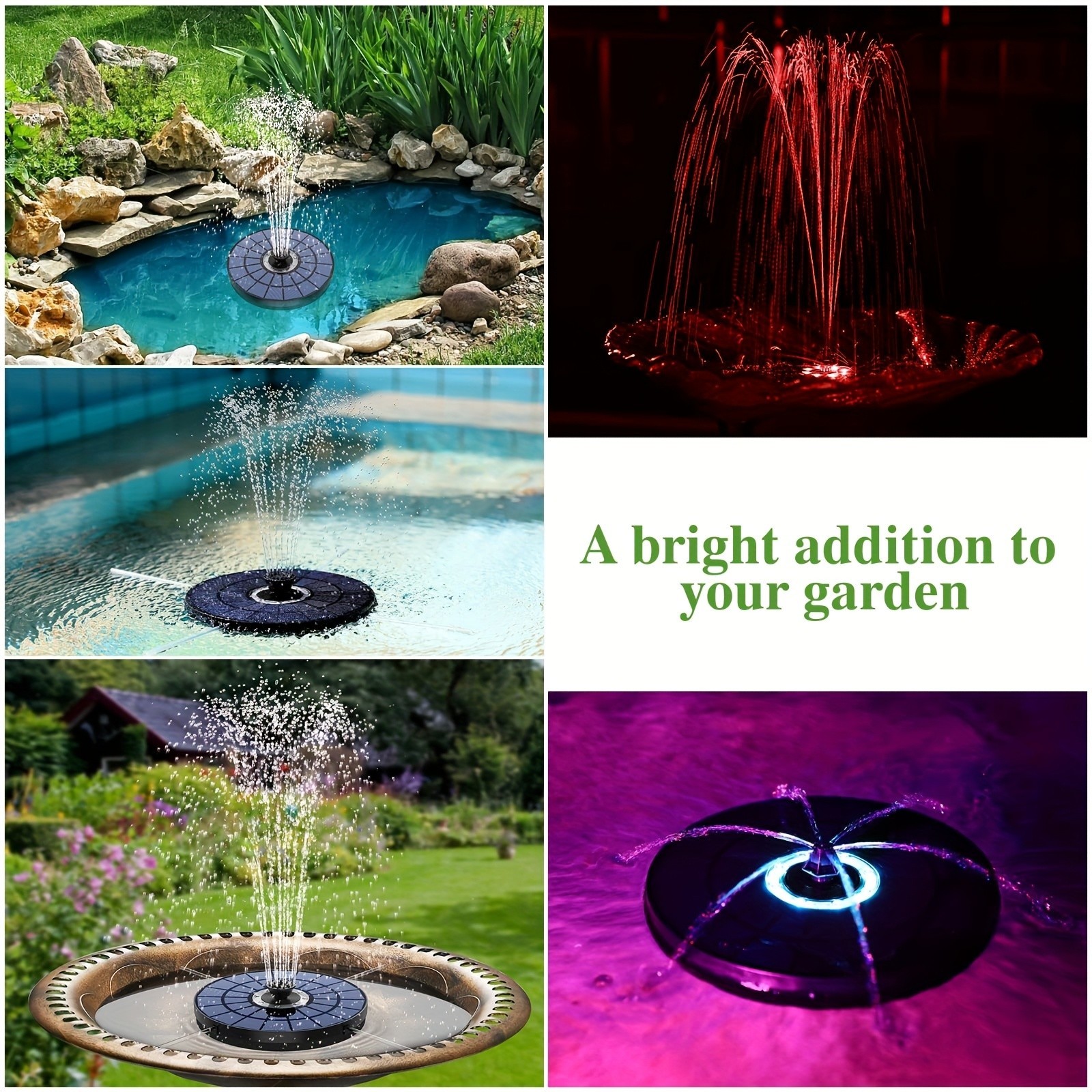 5.5w color solar water Fountain, equipped with LED lights and built-in 1500mAh