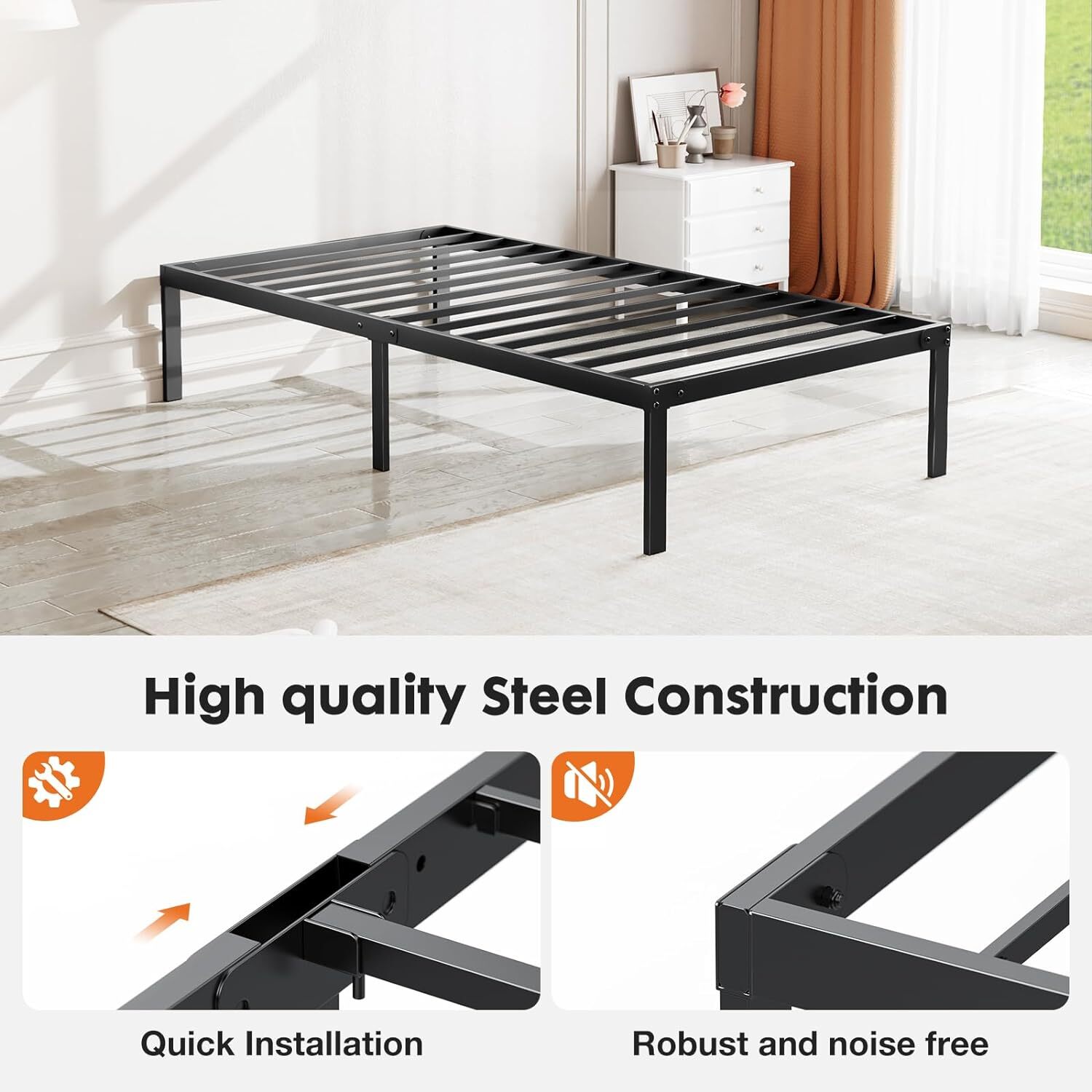 Metal Queen King Full Size Bed Frame Bedroom Sturdy Steel Slat Support Bedstead