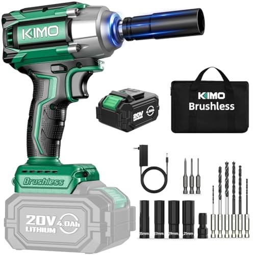 KIMO Impact Wrench 1/2 Cordless, 1200N.m (900ft-lbs), 4000RPM, 9 Dark Green