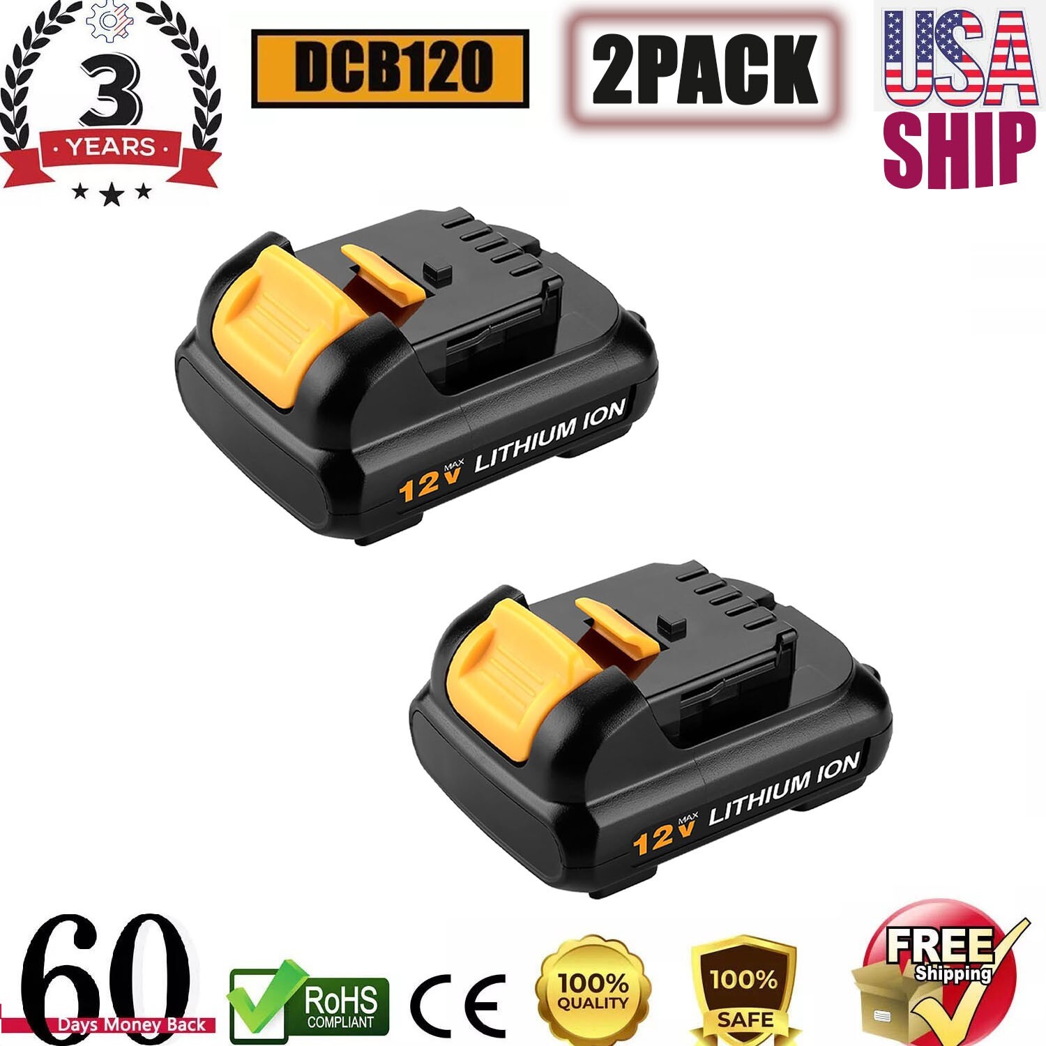 2 NEW Pack For DEWALT DCB120 12V 12 Volt MAX Lithium-Ion Battery DCB127-2 DCB122