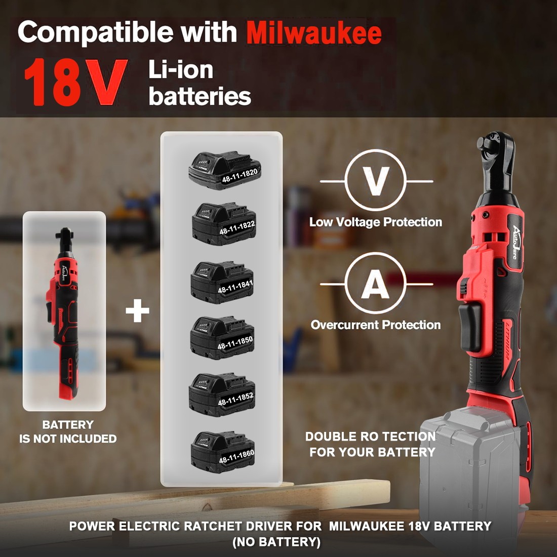 3/8″ Electric Cordless Ratchet Wrench for Milwaukee M18 Battery 65 Ft-lbs