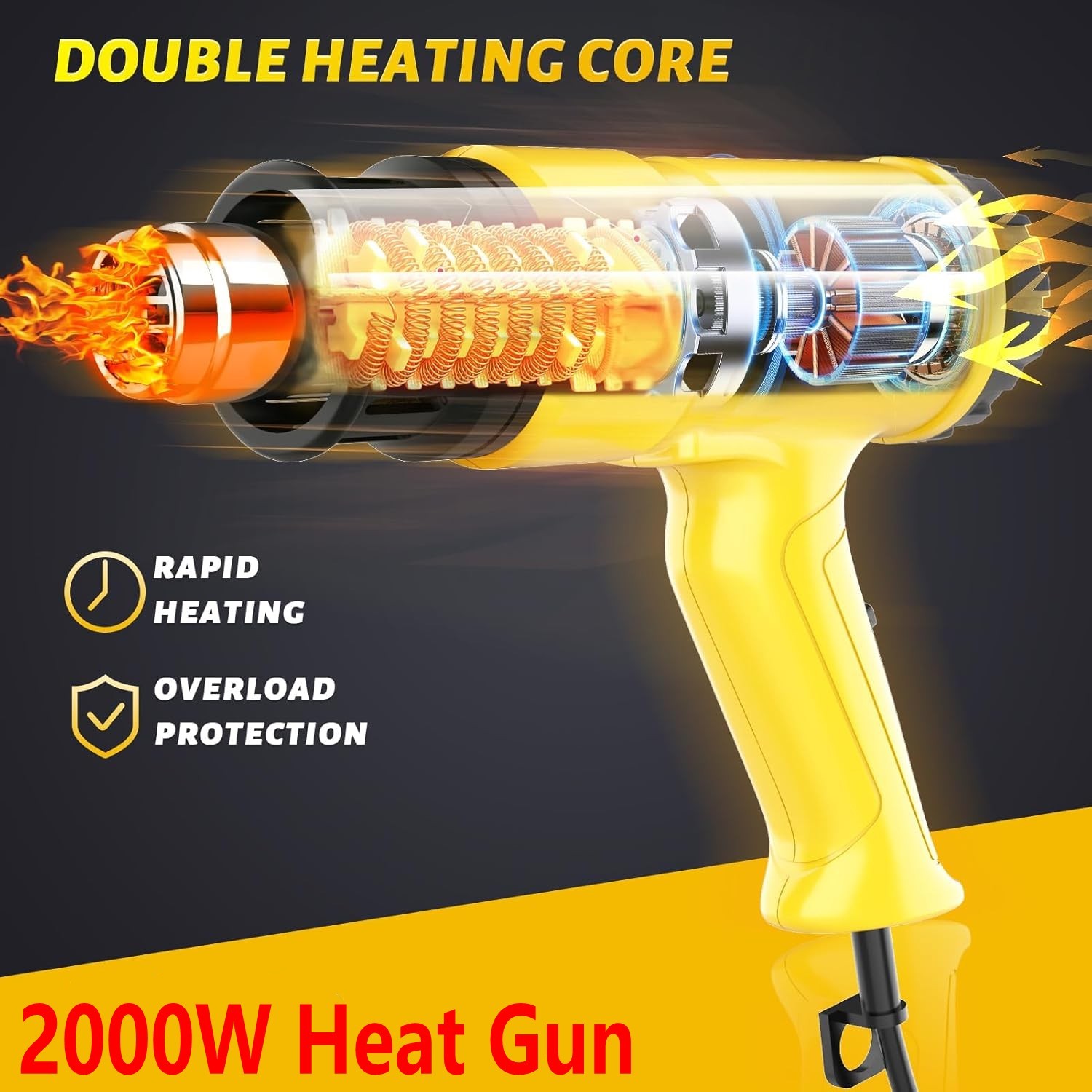 2000W Heat Gun Electric Hot Air Gun Stepless Temperature Heater 4 Nozzles Tool
