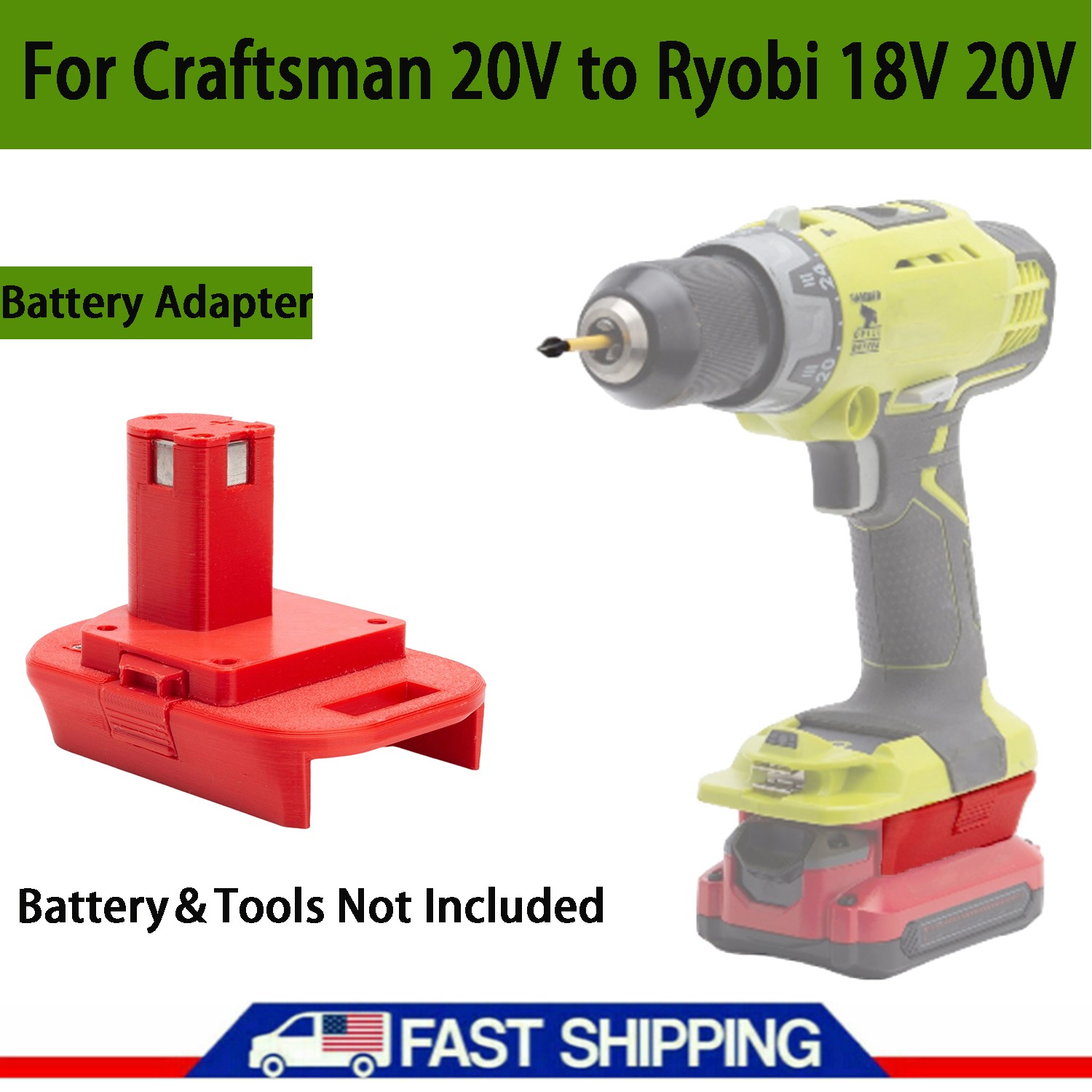 Adapter For Craftsman 20V Li-Ion Battery To Fits For Ryobi 18V 20V Power Tool