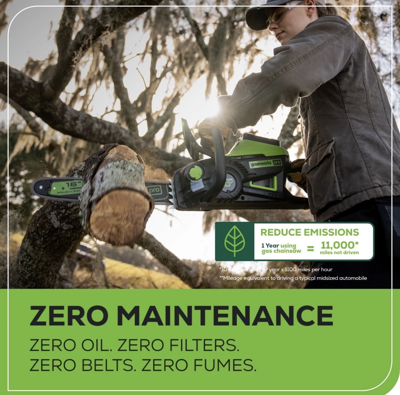Greenworks 60V 16 inch Chainsaw 2000W Brushless w/ 2.5Ah Battery and 3A Charger