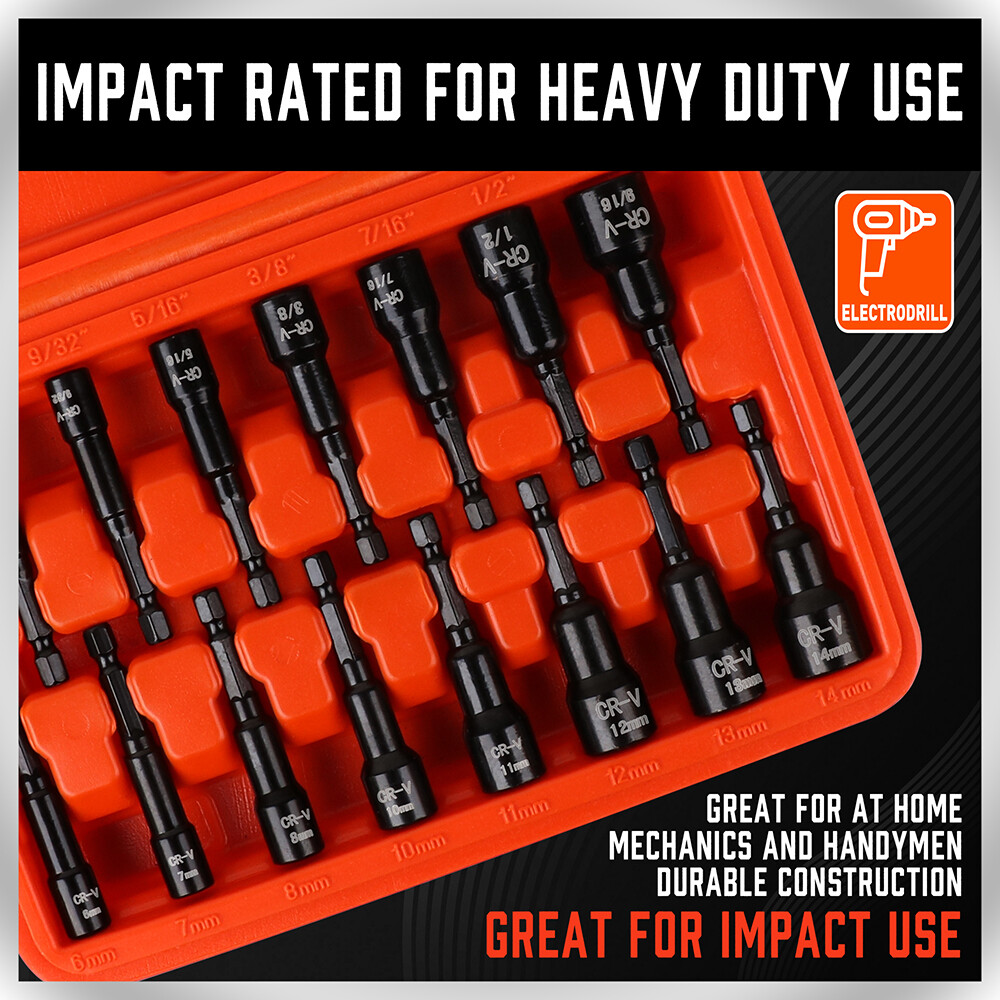 15pc Magnetic Nut Driver Setter Bit Nut Driver MM & SAE 1/4″ Shank Quick Change