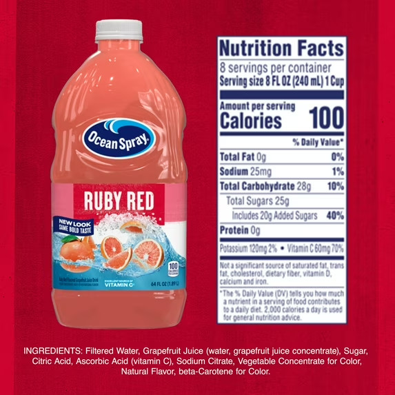 Ocean Spray Ruby Red Grapefruit Juice Drink, 64 fl oz Bottle (2 pack)