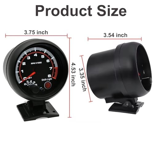 3.75″ 12V Digital Tachometer Gauge, 0-8000 RPM, for 4/6/8 Cylinder Gasoline