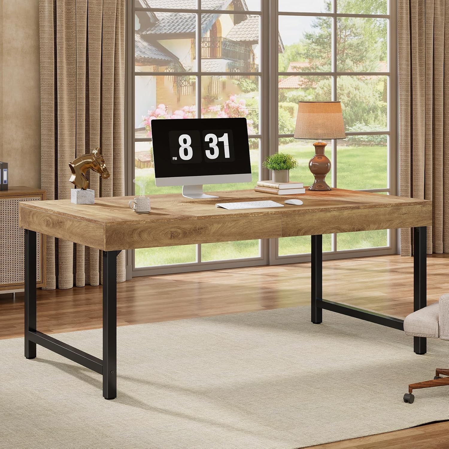 55″Industrial Executive Desk for Home Office, Rustic Simple Computer Laptop Desk