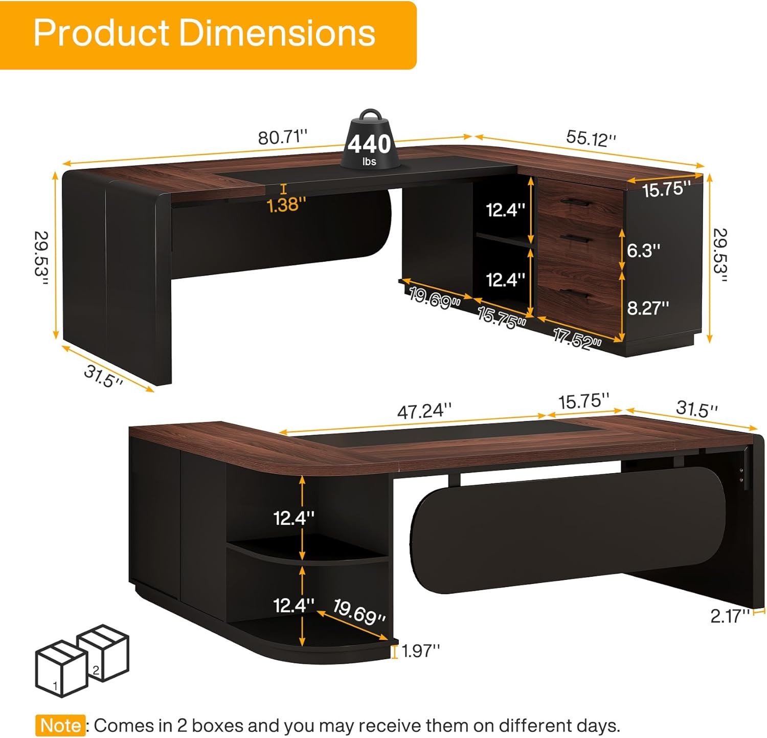 80.71” L-Shaped Executive Desk, Large Office Computer Desk with Drawers Cabinet