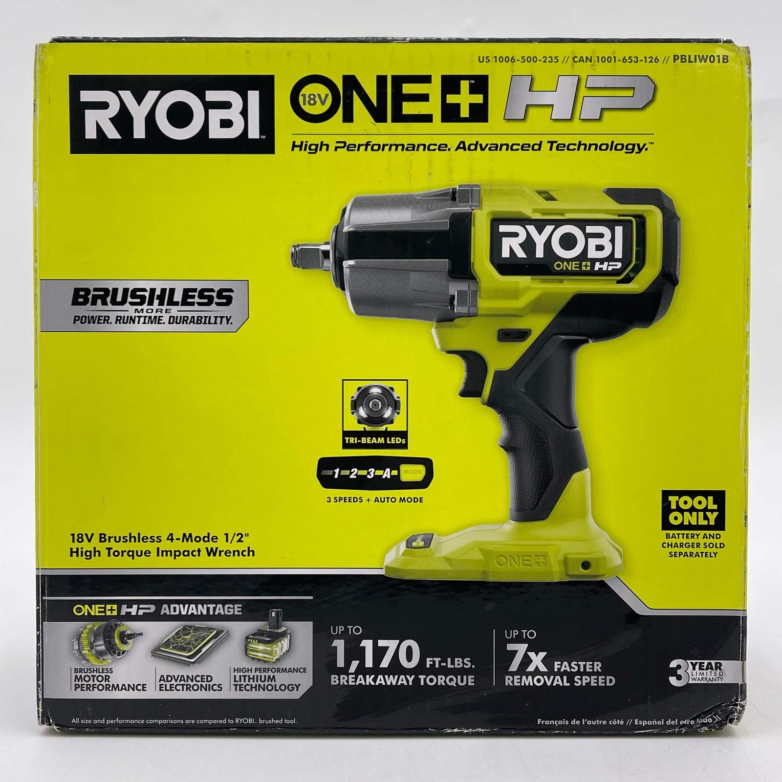 New Ryobi PBLIW01B 18V Brushless 4-Mode 1/2″ High Torque Impact Wrench