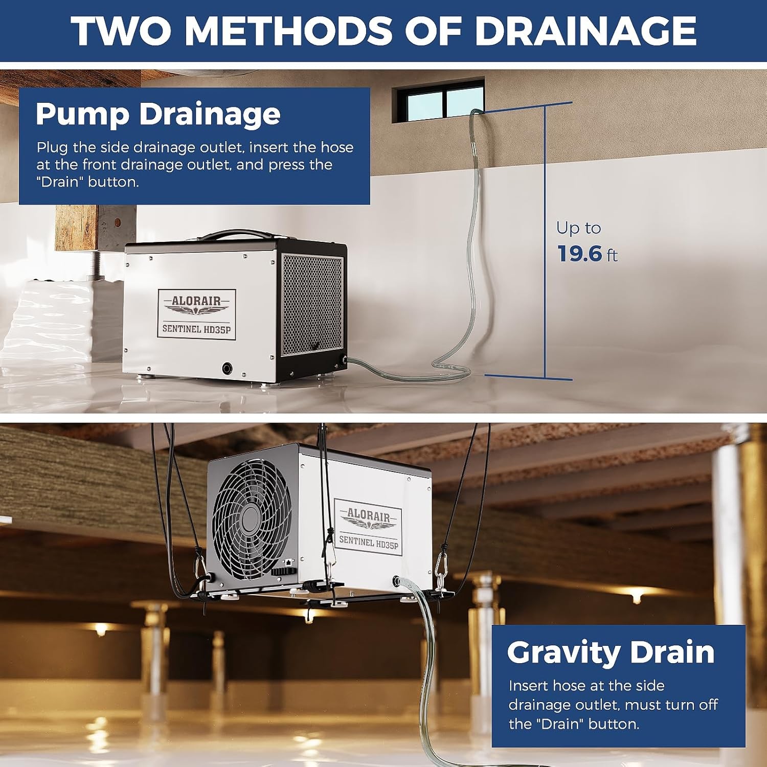ALORAIR Sentinel HD35P 70 PPD Crawl Space Dehumidifier w/Pump Automatic Defrost