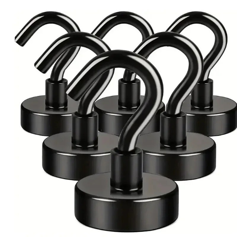 6 Pack 110 Lbs Magnetic Hooks Heavy Duty, Neodymium Magnet Hooks, Strong Black M