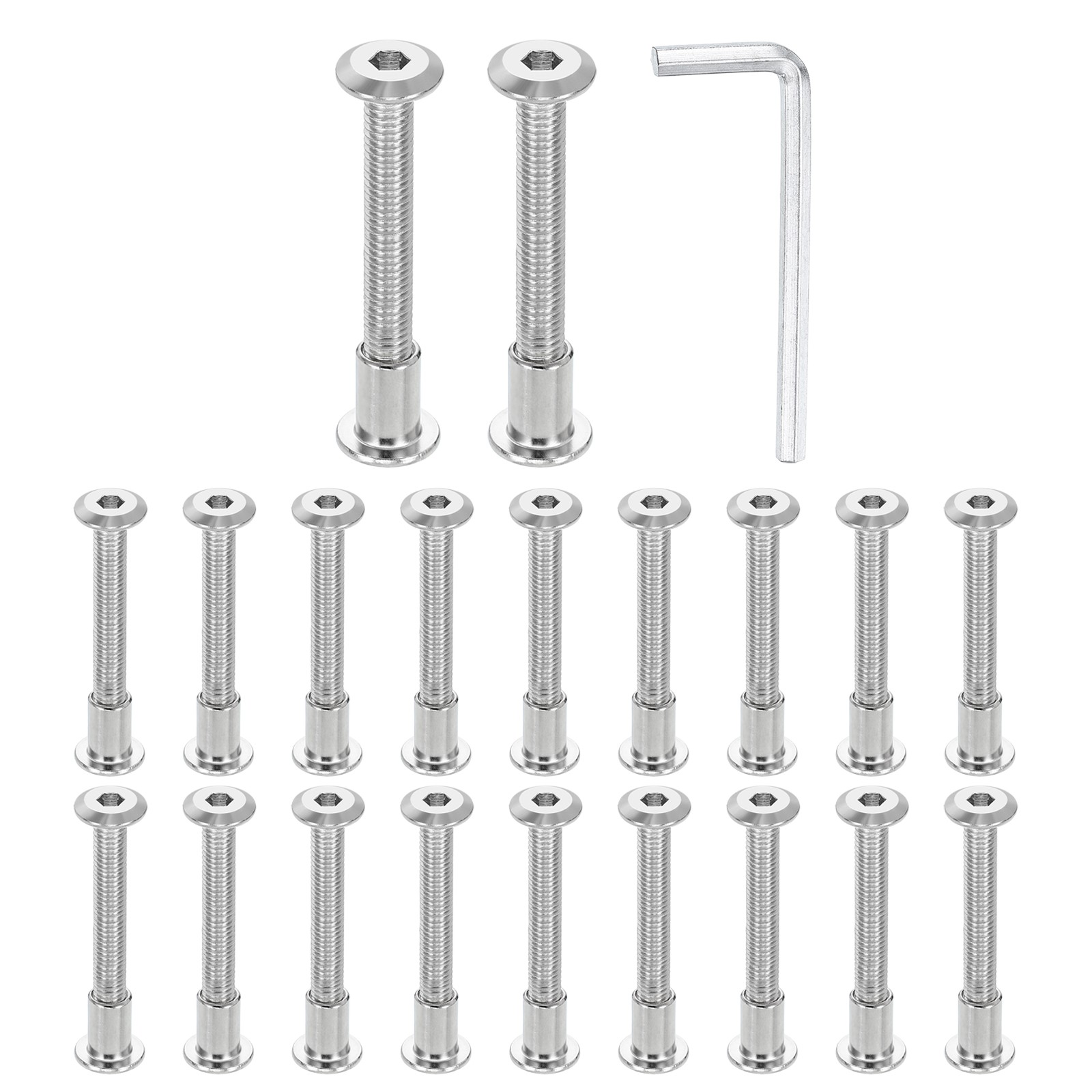 20 Set M6x50mm Hex Drive Socket Cap Bolt M6x12mm Nuts with M4 Hex Wrench Silver