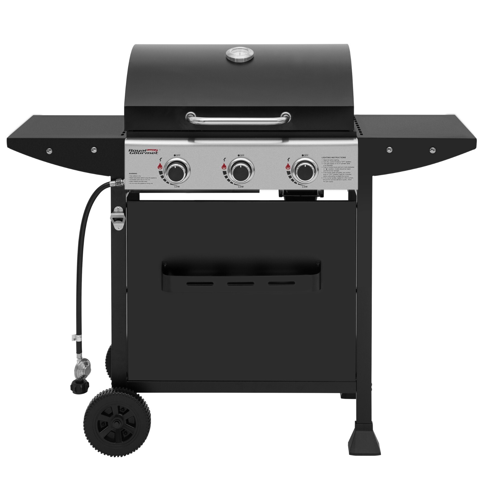 Royal Gourmet 3-Burner BBQ Liquid Propane Gas Gril lwith Front Spice Rack Black