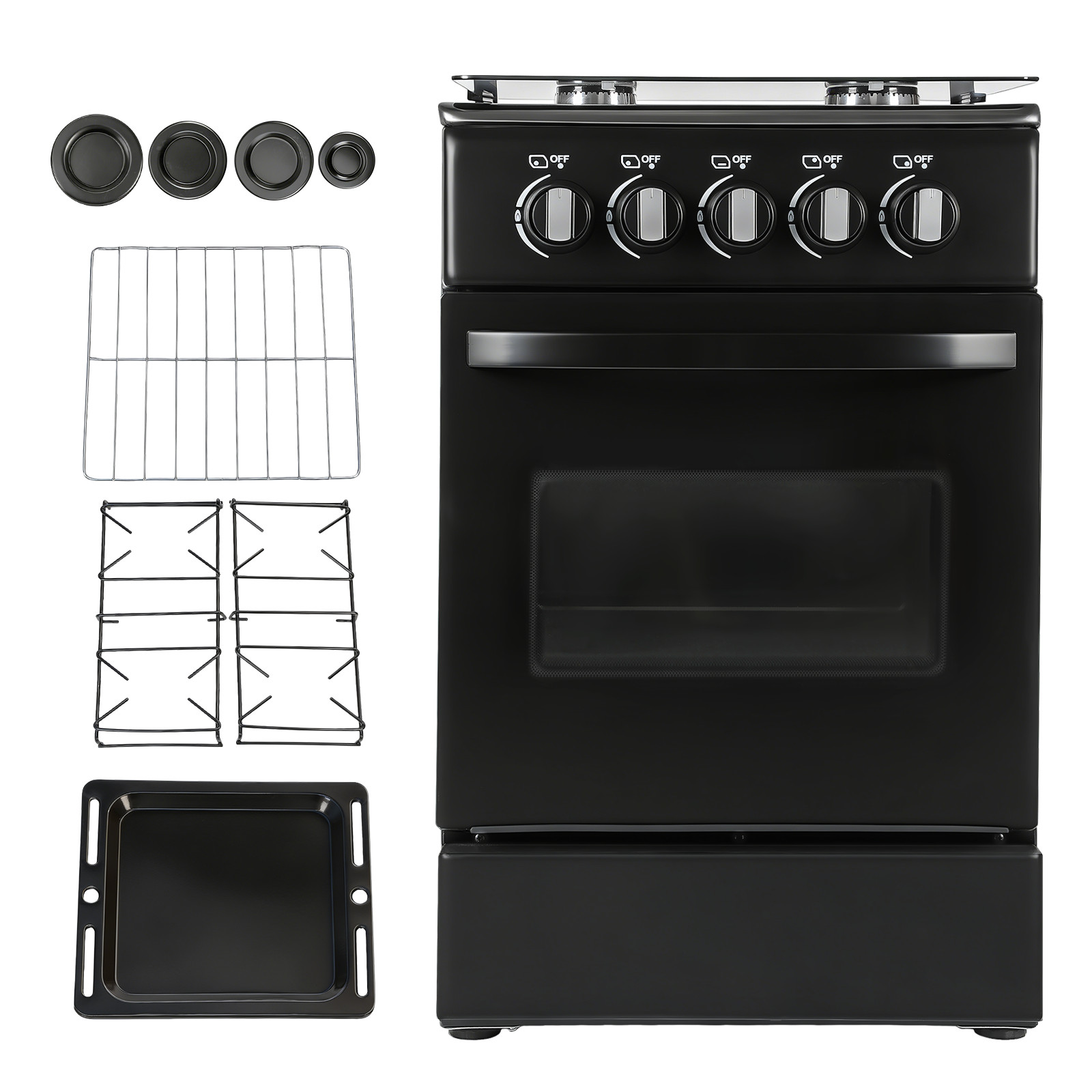NEW 20″ Free Standing Gas Stove Oven Range,4 Burner LPG Cooktop with 60L Oven