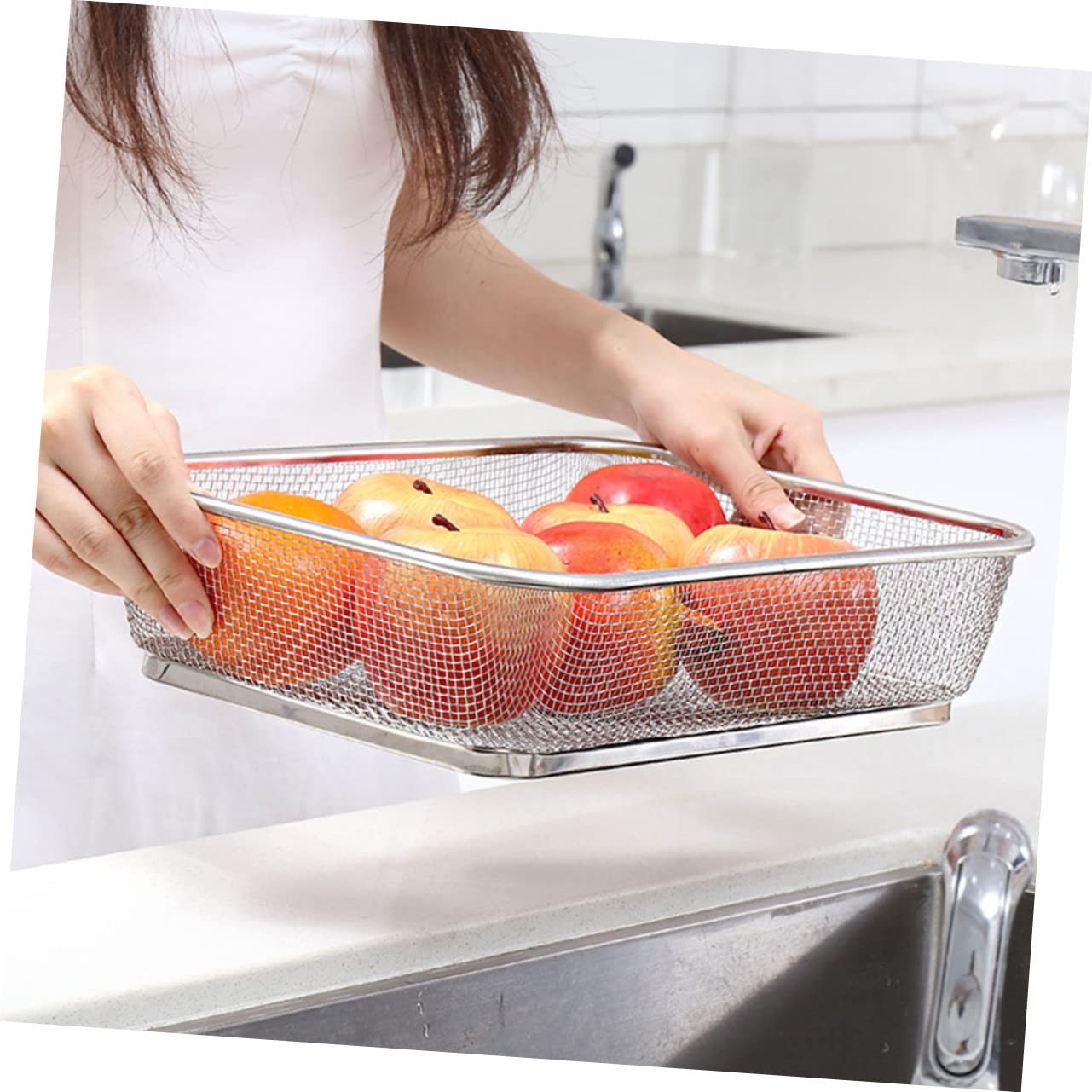 Stainless Steel Fine Mesh Shallow Drain Basket Sieve 13.4×9.8 In