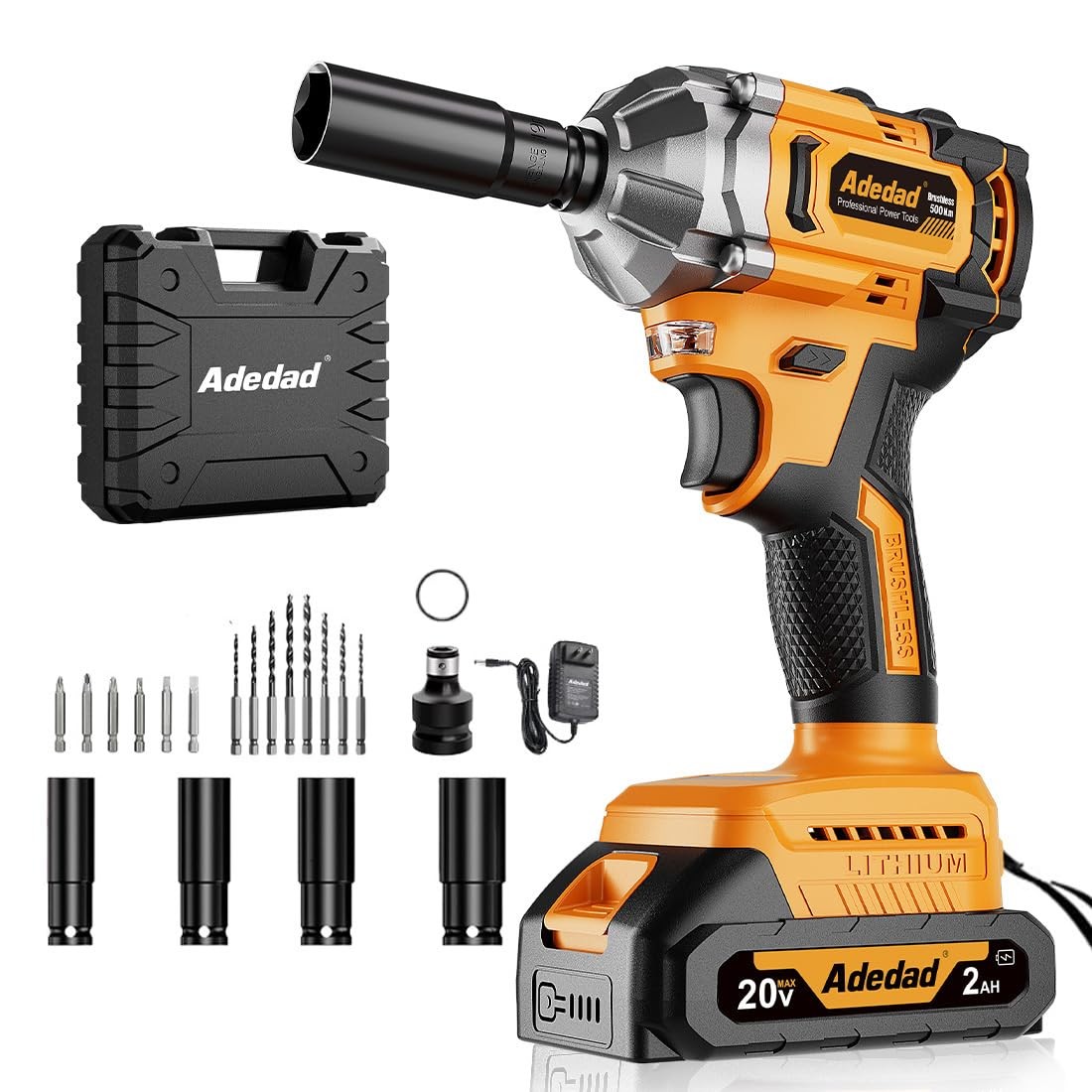 Brushless Impact Wrench 3-in-1 500N.m(369Ft-lbs) Torque Wrench 1/2 Drive with…